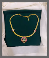Ruby Flower Pendent in Jadau Necklace - NN00181